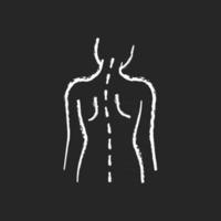 Spinal abnormalities chalk white icon on black background. Head tilt. Thoracic scoliosis. Muscle weakness. Radicular pain. Scoliotic curve development. Isolated vector chalkboard illustration