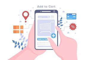 Add To Cart Vector Illustration That Contain List Products, Pictures of Cart and Shopping Items