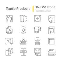 Textile products linear icons set vector