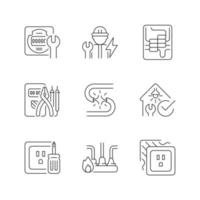 Electrician service linear icons set vector