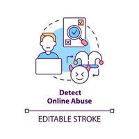 Detecting online abuse concept icon. Cyberbullying prevention step idea thin line illustration. Discovering online abusive behavior. Vector isolated outline RGB color drawing. Editable stroke