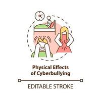 Physical cyberbullying effects concept icon. Negative consequences idea thin line illustration. Trouble sleeping. Stomachache, discomfort. Vector isolated outline RGB color drawing. Editable stroke