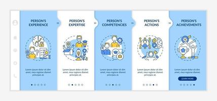 Personal brand components onboarding vector template. Responsive mobile website with icons. Web page walkthrough 5 step screens. Influence goals color concept with linear illustrations