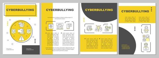 Cyberbullying brochure template. Sharing negative content. Flyer, booklet, leaflet print, cover design with linear icons. Vector layouts for presentation, annual reports, advertisement pages