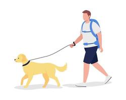 Hombre con mochila caminar con perro carácter vectorial de color semi plano vector