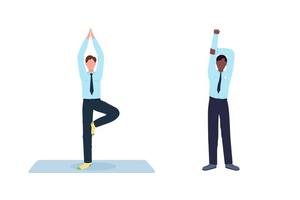 Employee exercising during work break flat color vector faceless character set