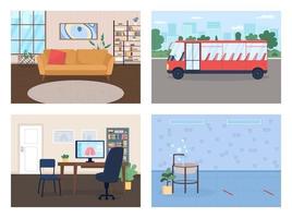 Social environment flat color vector illustration set