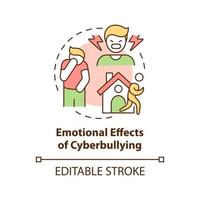 icono de concepto de efectos de cyberbullying emocional. consecuencias negativas idea ilustración de línea fina. vergüenza y abrumador. vector contorno aislado dibujo a color rgb. trazo editable