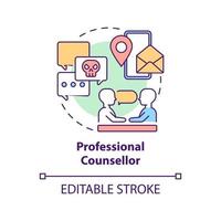 Professional counsellor concept icon. Report cyberbullying idea thin line illustration. Conflict resolution. Ethics, peer respect promotion. Vector isolated outline RGB color drawing. Editable stroke