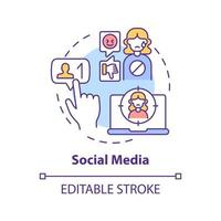 Social media concept icon. Cyberbullying channel idea thin line illustration. Hurtful messages. Posting embarrassing information. Vector isolated outline RGB color drawing. Editable stroke