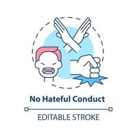 No hateful conduct concept icon. Social media safety idea thin line illustration. Promoting opposition to violence and offensive behavior. Vector isolated outline RGB color drawing. Editable stroke