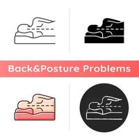 Correct sleeping position for spinal health icon. Keeping spine straight. Side-lying posture. Improving spine alignment. Linear black and RGB color styles. Isolated vector illustrations