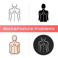 Good posture icon. Normal spine. Normal spinal anatomy. Holding body and limbs right. Sustaining correct posture. Normal motion. Linear black and RGB color styles. Isolated vector illustrations