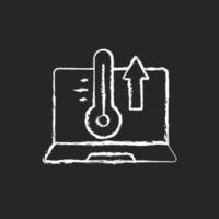 Computer overheating chalk white icon on black background. High processor temperature. Hot notebook, issue with cooling system. Laptop problems. Isolated vector chalkboard illustration