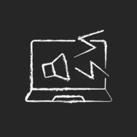 Computer makes strange noises chalk white icon on black background. Loud sound from notebook. System issue symptom. Software failure on PC. Laptop problems. Isolated vector chalkboard illustration