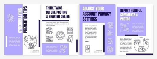 Cyberbullying prevention tips brochure template. Safe cyberspace. Flyer, booklet, leaflet print, cover design with linear icons. Vector layouts for presentation, annual reports, advertisement pages