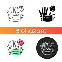 Medical waste icon. Biomedical trash that contains infectious materials. Biological risk of spreading disease and illness. Linear black and RGB color styles. Isolated vector illustrations