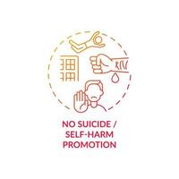 No suicide and self-harm promotion concept icon. Unhealthy, suicidal behavior idea thin line illustration. Filtering potentially harmful information. Vector isolated outline RGB color drawing