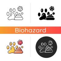 Animal waste icon. Source of transmitting infection. Spreading toxic particles. Biological risk. Dangerous diseases. Linear black and RGB color styles. Isolated vector illustrations