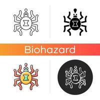 Venomous insects icon. Dangerous bugs transimitting infectious disease. Spider toxin, biological risk for health. Linear black and RGB color styles. Isolated vector illustrations