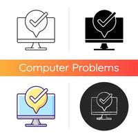 Computer functioning well icon. office desktop PC maintenance. Hardware repair service. Electronics diagnostics. Software upgrade. Linear black and RGB color styles. Isolated vector illustrations