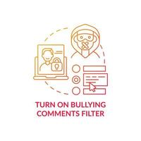 Turning on bullying comments filter concept icon. Offensive, rude content detection idea thin line illustration. Anti-bullying option on social media. Vector isolated outline RGB color drawing