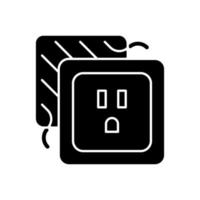 Loose outlet black glyph icon. Electricity flow disruption. Fire hazard risk. Faulty electrical outlet. Loose connecting wires. Silhouette symbol on white space. Vector isolated illustration