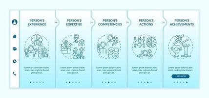 Personal brand components onboarding vector template. Responsive mobile website with icons. Web page walkthrough 5 step screens. Influence goals color concept with linear illustrations