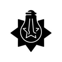Exploding light bulb black glyph icon. Pressure imbalance. Overheated bulb. Glass shards. Excessive wattage. Electrical requirements. Silhouette symbol on white space. Vector isolated illustration