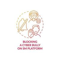 Blocking cyber bully on SM platform concept icon. Moderating posts with offensive content idea thin line illustration. Reducing unwanted interaction. Vector isolated outline RGB color drawing