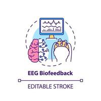 eeg icono del concepto de biorretroalimentación. métodos de tratamiento de adicciones. neuroterapia del cerebro. Ilustración de línea fina de idea abstracta de cuerpo humano. dibujo de color de contorno aislado vectorial. trazo editable vector