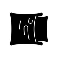Pillowcase black glyph icon. Comfortable cushion for bed. Soft pillow cases. Textile products, household cloths. Domestic material item. Silhouette symbol on white space. Vector isolated illustration
