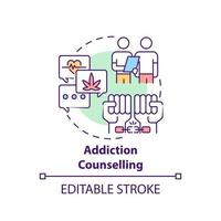 Addiction counselling concept icon. Rehabilitation types. Treatment of health problems. Patients abstract idea thin line illustration. Vector isolated outline color drawing. Editable stroke