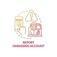 Reporting harassing account concept icon. Cyberbullying prevention idea thin line illustration. Hate speech prevention. Violent and illegal content ban. Vector isolated outline RGB color drawing