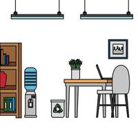 office work place scene with laptop vector