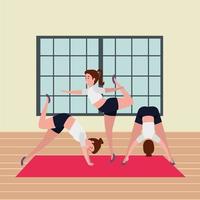 Grupo de chicas de belleza practicando la posición de pilates en el gimnasio. vector