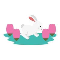 cute and little rabbit in roses garden scene vector