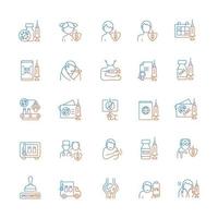 Vaccination and covid passport gradient linear vector icons set. Vaccine distribution. Virus treatment. Thin line contour symbols bundle. Isolated vector outline illustrations collection