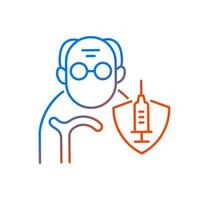 Vaccination of elderly people gradient linear vector icon. Priority list age group. Senior man for vaccine injection. Thin line color symbols. Modern style pictogram. Vector isolated outline drawing