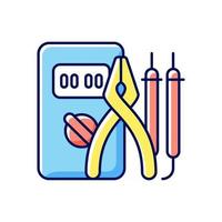 Electrician tools RGB color icon. Test instruments. Ensuring optimal safety. Screwdrivers, pliers. Engineering field. Isolated vector illustration. Electrician toolset simple filled line drawing