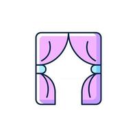 Curtains RGB color icon. Window blinds. Open drapes for theater stage. Textile products, hanging household cloths. Isolated vector illustration. Domestic item simple filled line drawing