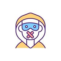 Blocking offensive anonymous users RGB color icon. Deleting cyberbullies comments. Moderating online activity on social media. Hurtful messages spreading prevention. Isolated vector illustration