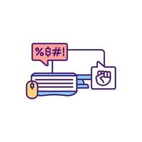 Posting aggressive online comments in social media RGB color icon. Sending negative content. Anonymity in online interactions and disputes. Cyberbullying someone. Isolated vector illustration