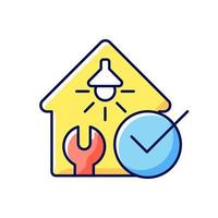 Electrical safety inspection RGB color icon. Examination for electrical wiring damage. Appliances checkup. Isolated vector illustration. Outlets and switches testing simple filled line drawing