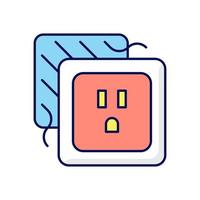 Loose outlet RGB color icon. Electricity flow disruption. Faulty electrical outlet. Loose connecting wires. Isolated vector illustration. Intermittent connection simple filled line drawing