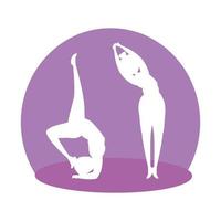 silhouette of girls couple practicing pilates vector