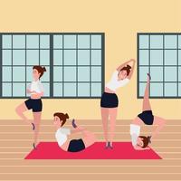 beauty girls group practicing pilates position in the gym vector