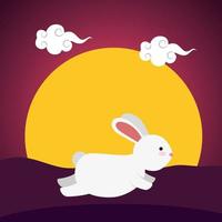 cute and little rabbit in the field sunset scene vector