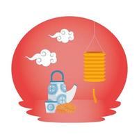 chinese decorative lamp hanging with teapot scene vector
