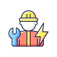 Electrician RGB color icon. Electrical wiring system installation and maintenance. Isolated vector illustration. Operating with electric devices, equipment simple filled line drawing